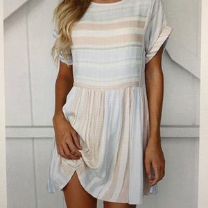 Blue and tan striped mini dress